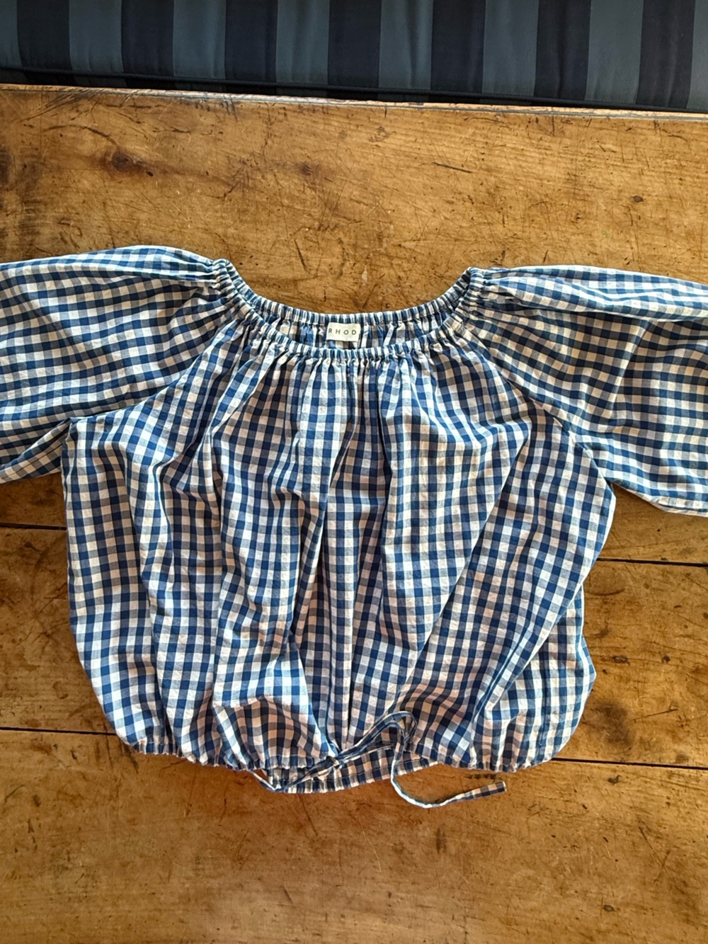 Rhode’s Blue Gingham Off-Shoulder Women’s Top